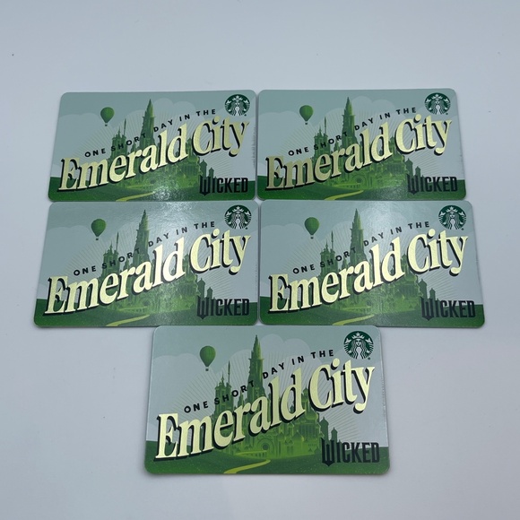Lot of 5 NEW STARBUCKS WICKED EMERALD CITY Gift Card holiday limited empty value - Picture 1 of 1